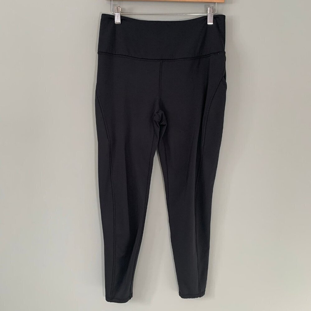 Spyder Active Leggings Women Large Black Fleece Lined High‎ Waist Side Pockets
